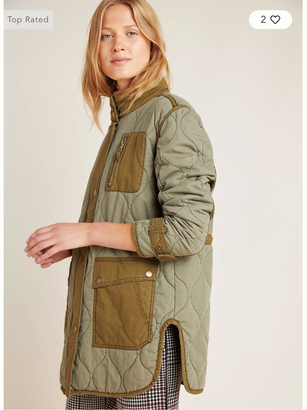 By Anthropologie Quilted Utility Jacket Olive Green Floral Lined Size S
